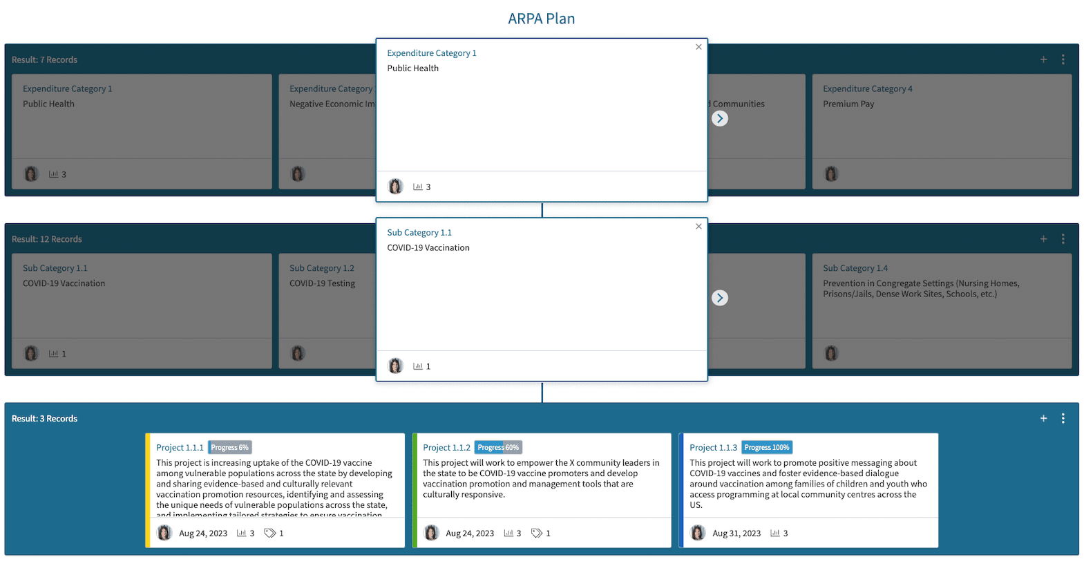 Screenshot of ARPA Funding Plan Cascade in Envisio