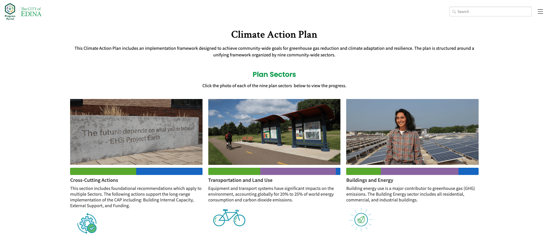 Screenshot of City of Edina Climate Action Plan Public Dashboard