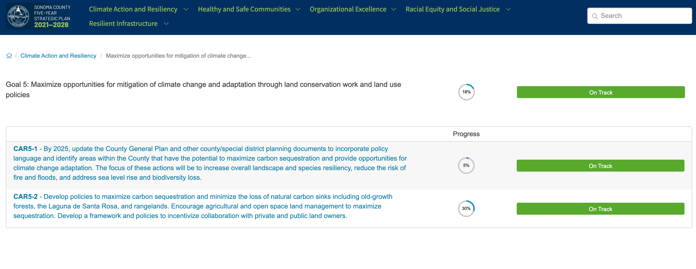 Screenshot of Sonoma County Climate Action Plan