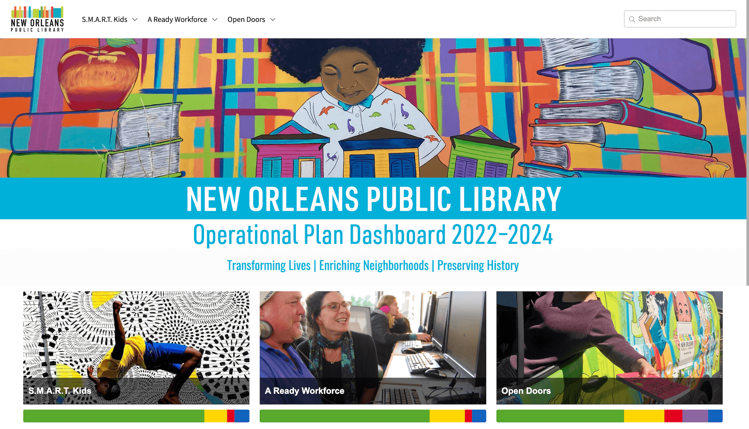 Screenshot of New Orleans Public Library Public Dashboard
