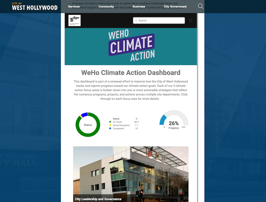 Screenshot of City of West Hollywood Climate Action Dashboard