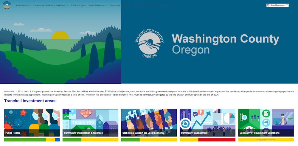 Screenshot of Washington County ARPA Dashboard