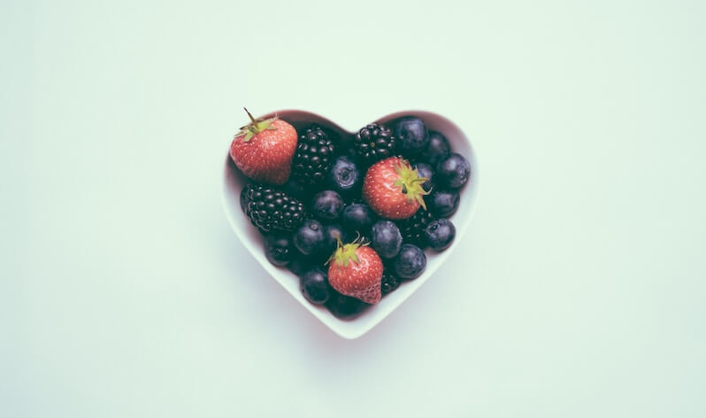 Image of a heart-shaped bowl full of berries