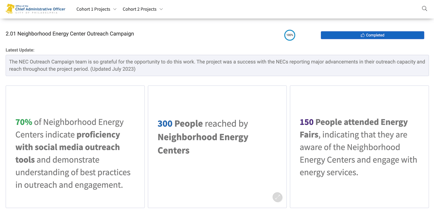 City of Philadelphia performance outcomes energy outreach