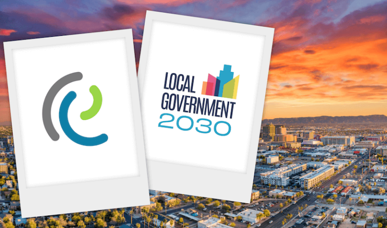 Photo of Phoenix, Arizona and two logos from Envisio and Local Government 2030