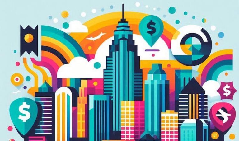 Colourful artist impression of Orlando skyline
