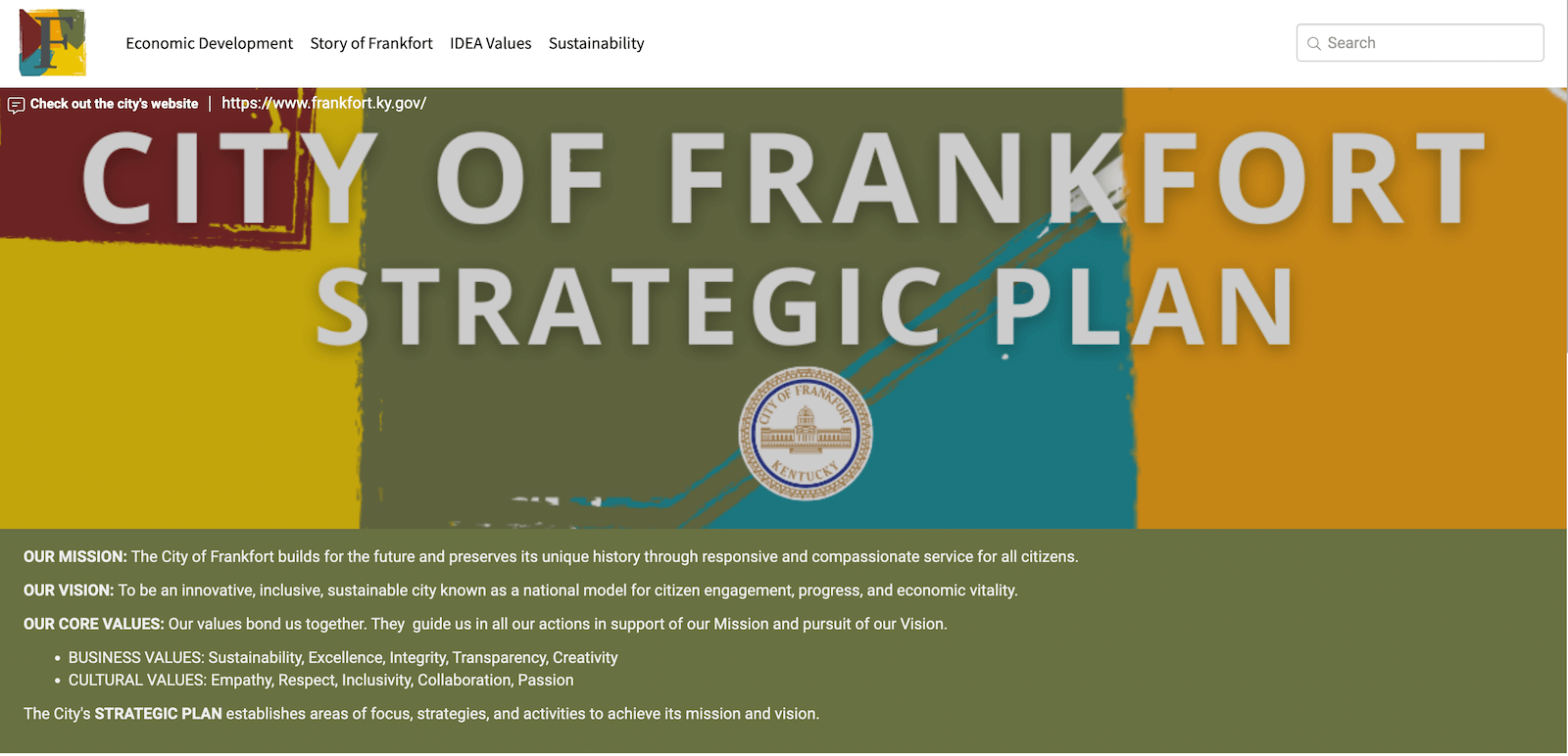 City of Frankfurt Kentucky Strategic Plan Public Dashboard