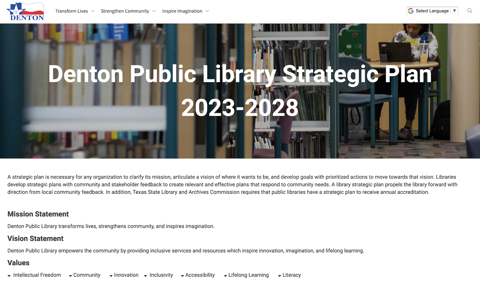 Denton Public Library Strategic Plan public dashboard