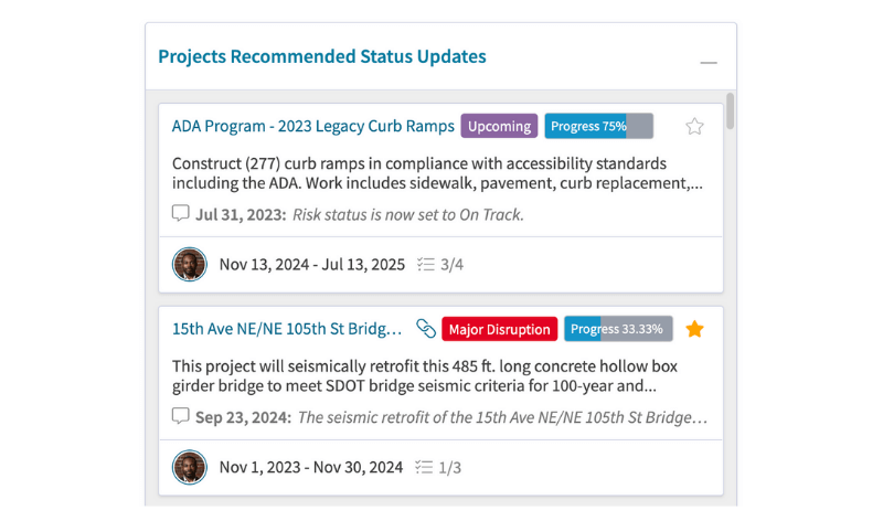 Projects Recommended Status Updates